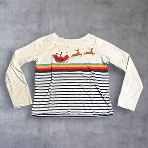 Mini Boden Santa Reindeer Stripe Long Sleeve Shirt Kids 11–12Y Christmas
